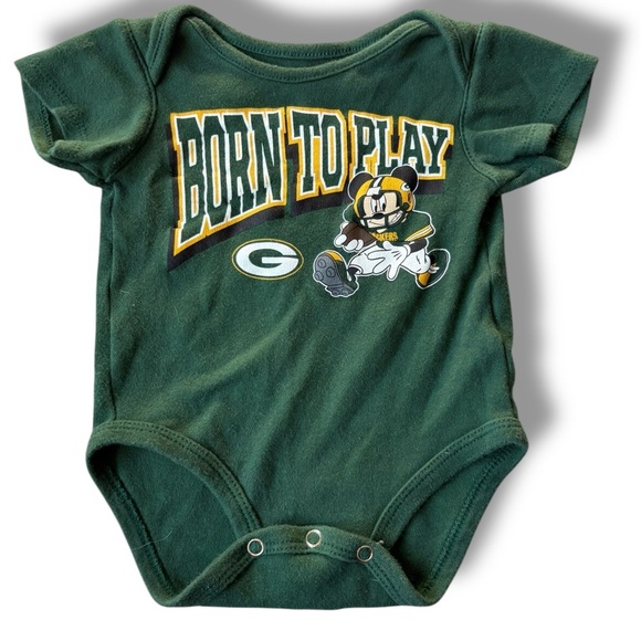 Disney Mickey Mouse and NFL Green Bay Packers Football Onesie size 3-6 months - Picture 1 of 5